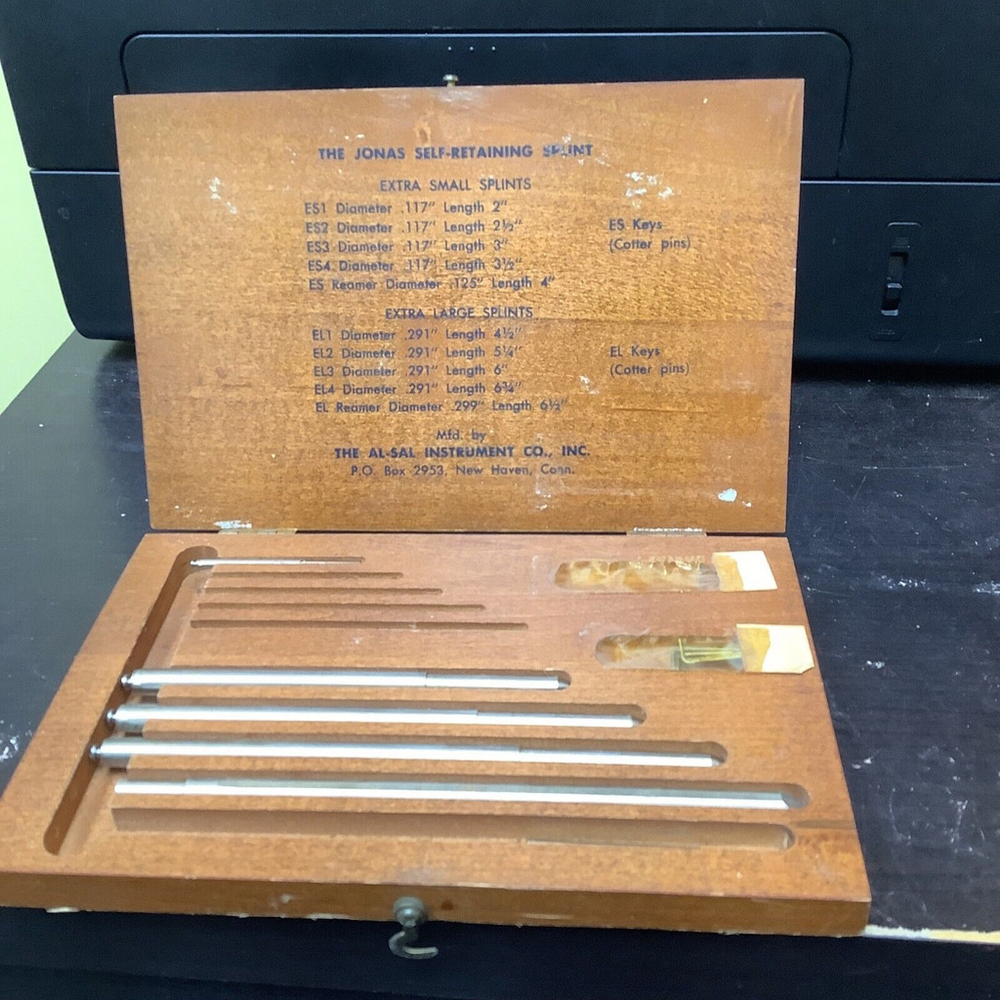 Jonas Self Retaining Splint Set Small Animal RARE Collect Wood Case Patent 1953
